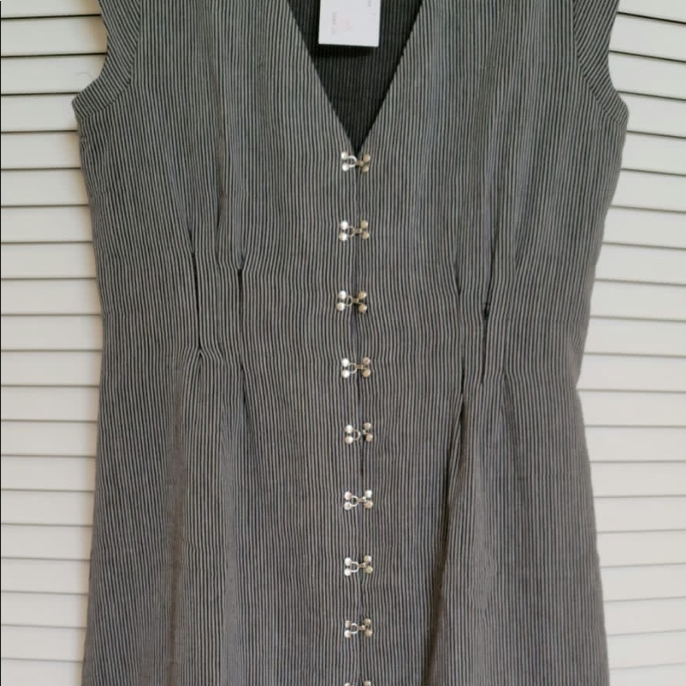 INTERMIX gray and black striped midi dress